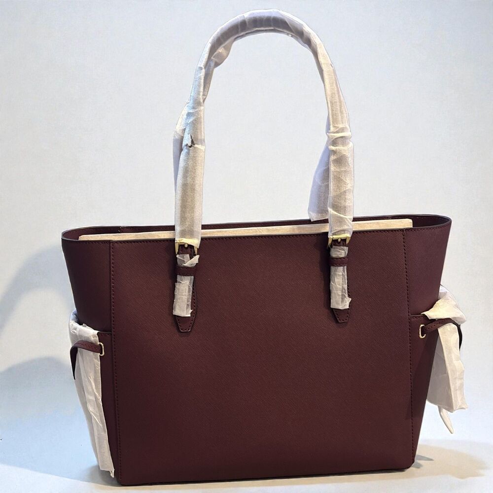 Michael Kors Gilly Large Tote Jet Set Travel Laptop Bag Oxblood Red Leather New - Picture 2 of 8